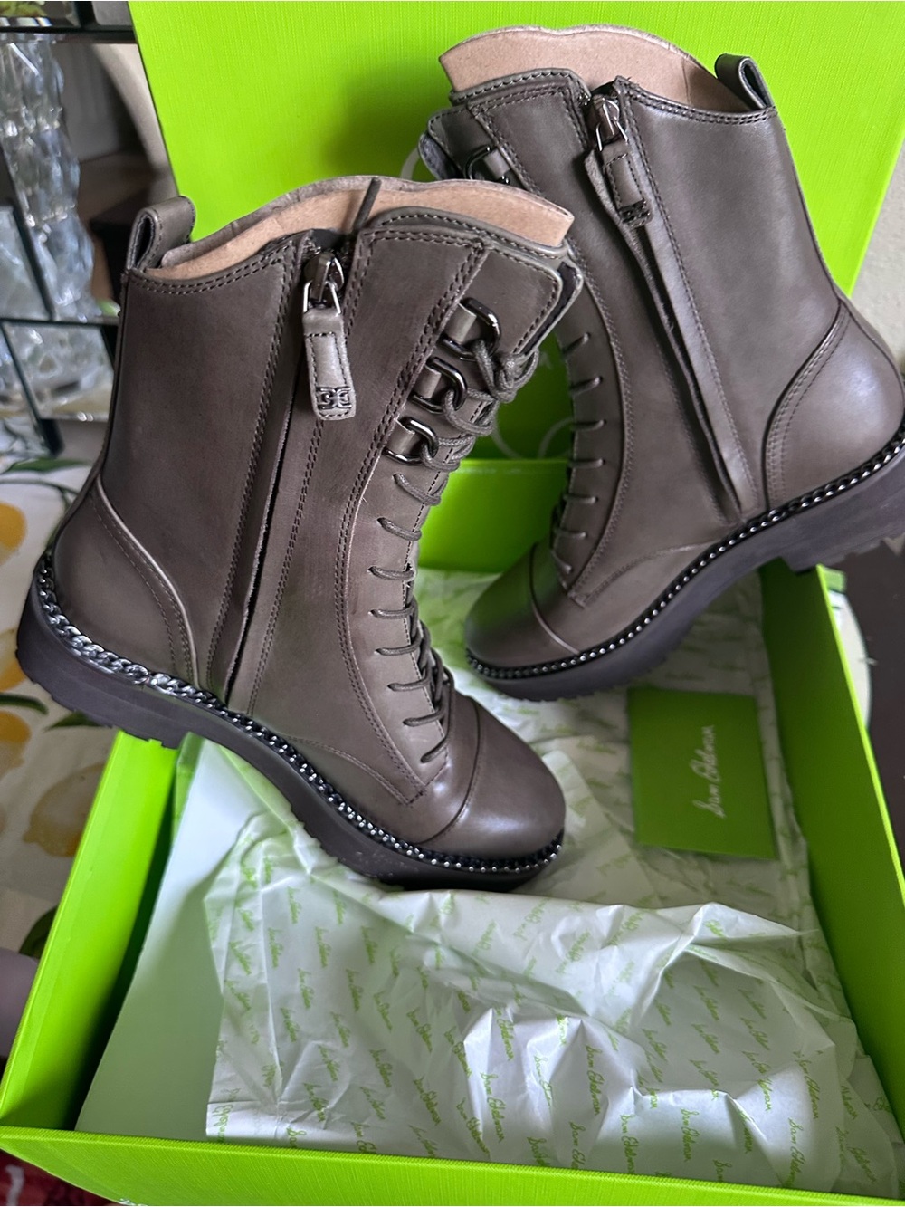 Sam Edelman Lace-Up Side-Zip Ankle Boots in Taupe